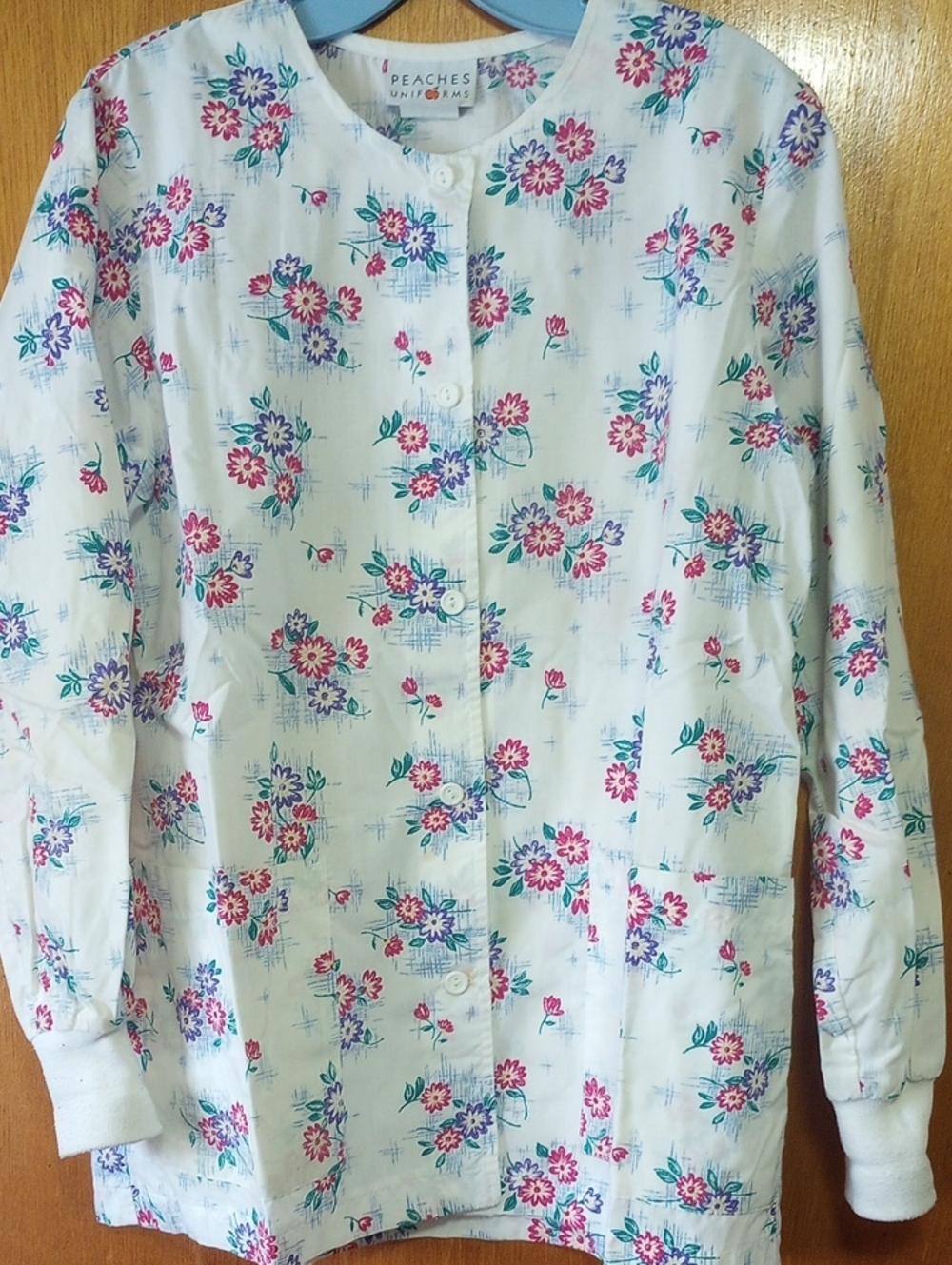 Peaches Uniforms Medium Colorful Floral Cotton & Polyester Scrub Jacket. As-Is